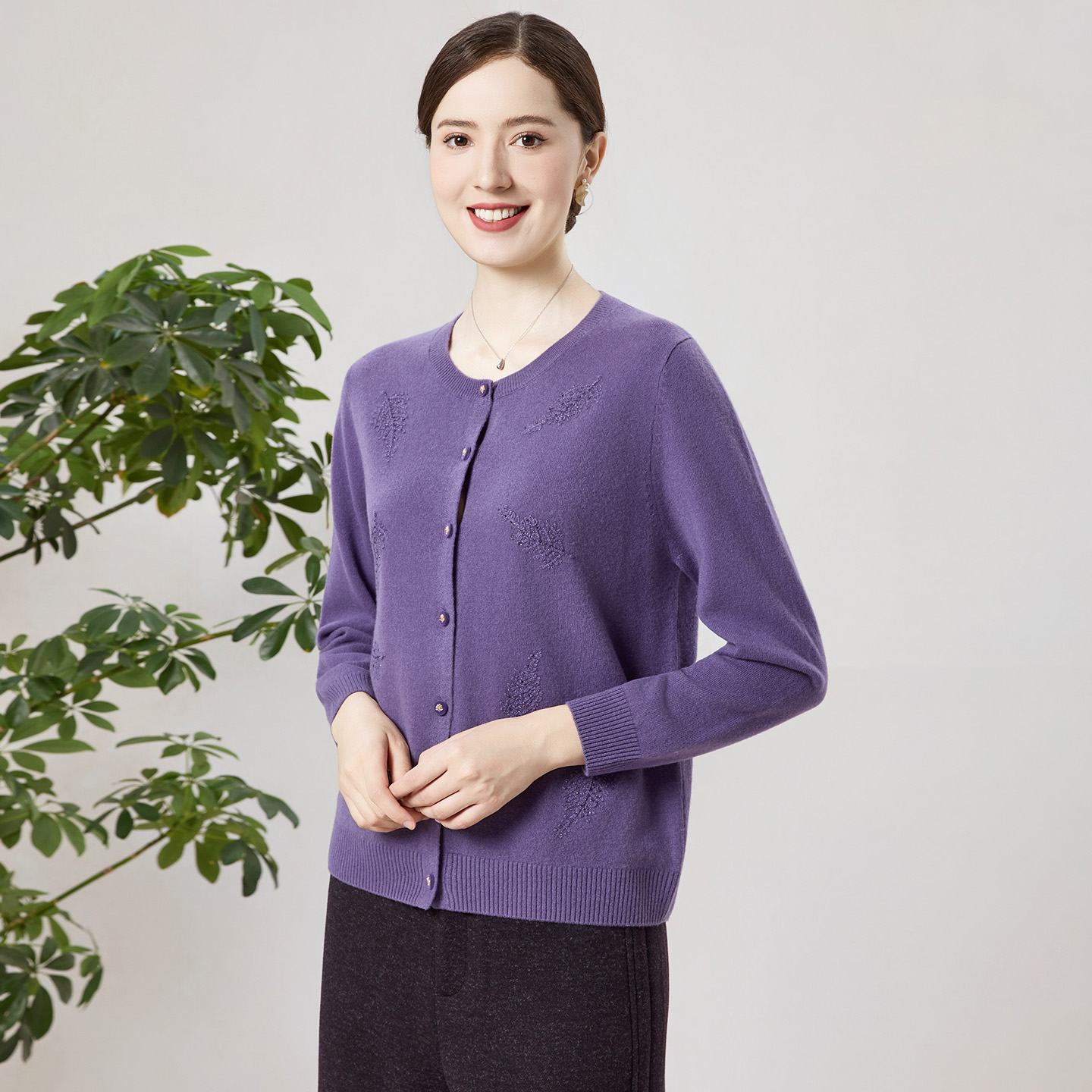 【绵羊毛】赏心岁月中年妈妈羊毛衫针织开衫宽松大码冬装新款上衣