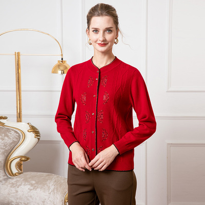 针织衫羊毛绣花中老年妈妈休闲