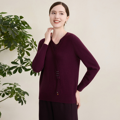 赏心岁月中老年女装妈妈洋气V领羊毛衫秋冬新款针织打底衫大码