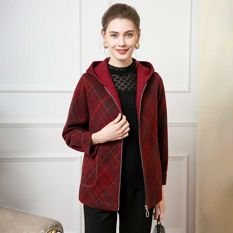 赏心岁月中老年女装妈妈连帽毛呢大衣洋气2023新款秋冬外套妈妈装