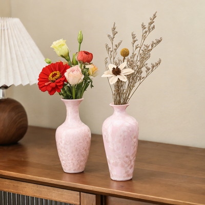 办公室桌面粉色结晶釉陶瓷花瓶