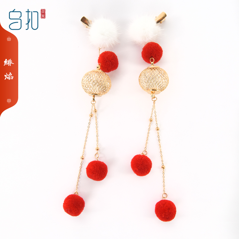 乌扣.绯焰 女童发夹汉服发饰冬款儿童汉服古风发夹配饰秋冬