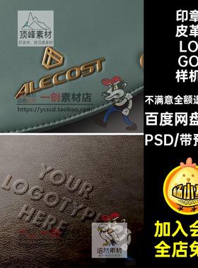 1360贴图浮雕压花印花印章素材标志Logo样机智能凹凸皮革PSD效果
