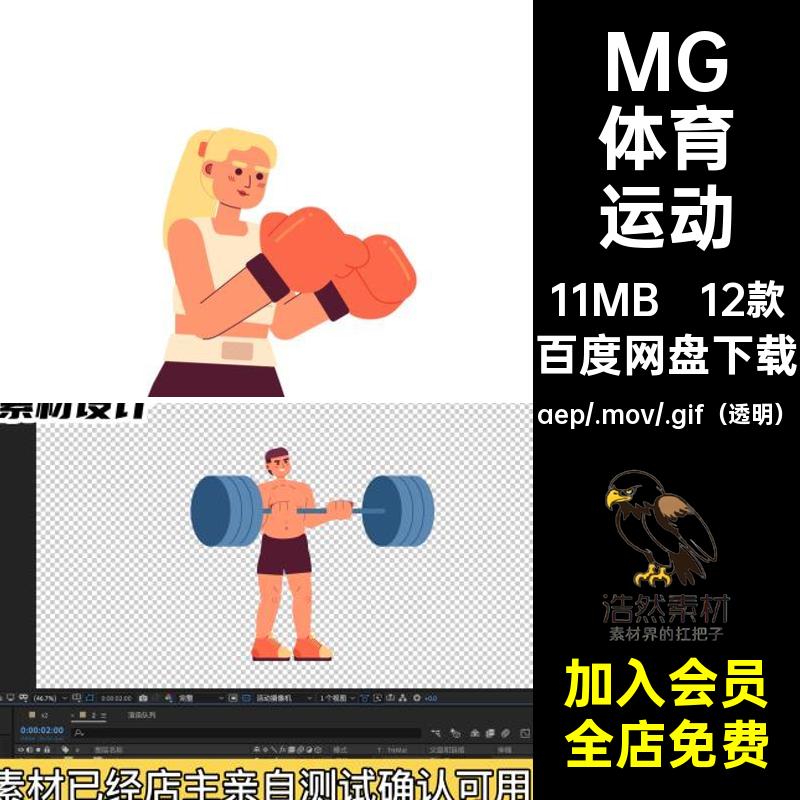 12款MG运动人物AE体育运动篮球场景素材GIFMOVPR足球透明源文件