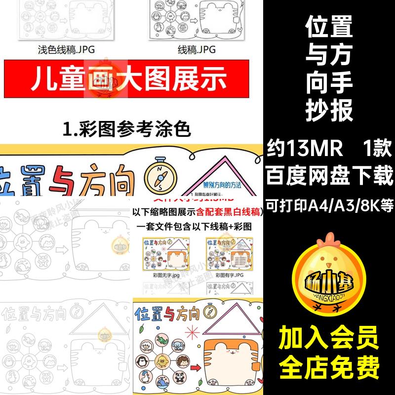 位置与方向手抄报模板电子版小学生三年级数学小报认识方向线稿