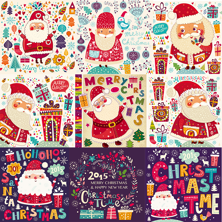 JR22复古可爱卡通手绘圣诞节圣诞老人礼物插画风格ai矢量设计素材