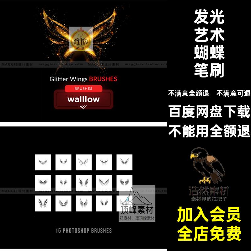 发光艺术蝴蝶笔刷翅膀装饰笔刷合集唯美绘透明精灵Ps闪光画笔羽翼图片