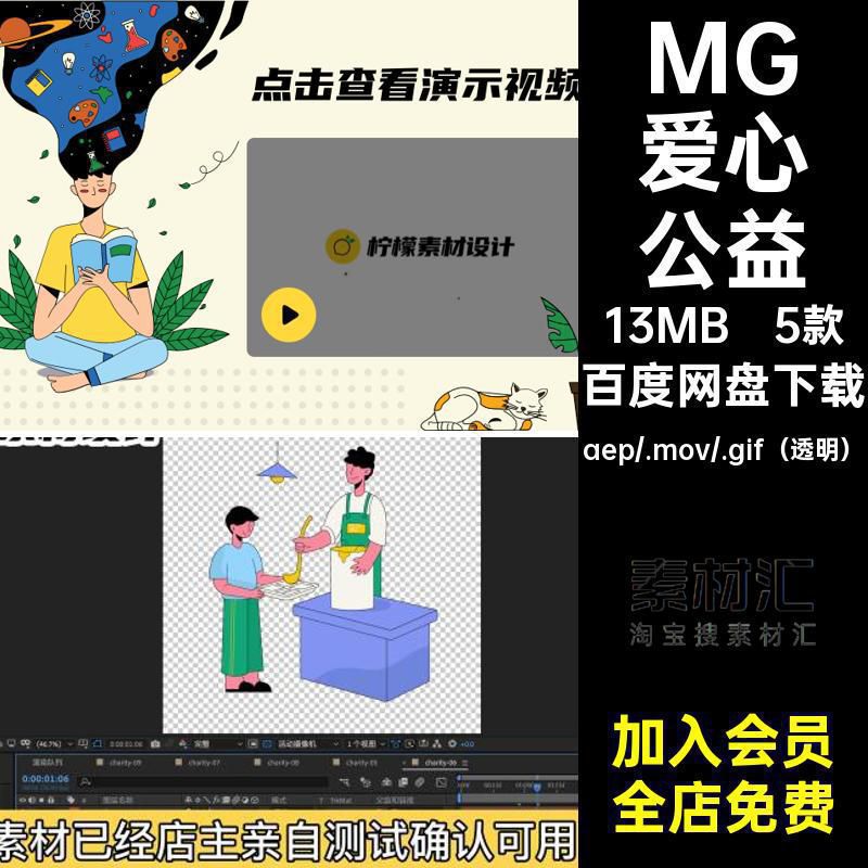 MG动画卡通人物场景爱心献血捐款公益AE源文件透明GIFMOVPR素材