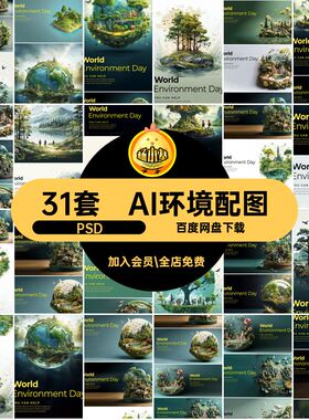 AI环境配图PSD31套大自然节日树环境保护背景木森林3D平面psd配