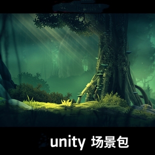 Unity3D卡通Q版横版场景 唯美树林树木手绘2D游戏素材 forestpack