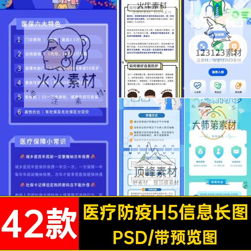创意防疫H5信息长图PSD医疗合作医疗答题模板活动保险42款创意