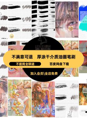 丙烯颜料油画笔刷Procreate涂厚笔刷合集干纹理仿真介质LELEE平板