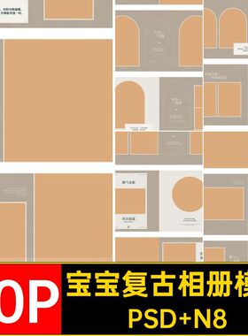 儿童复古相册模板写真素材版简约照片排版N20P宝宝设计方寸PS排版
