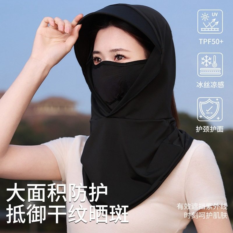 可拆卸骑行防晒面罩帽子遮阳护颈夏季长款面纱防紫外线全脸口罩女