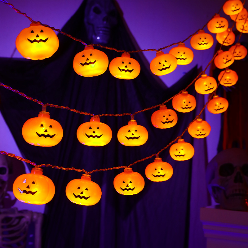 万圣节发光南瓜灯串led小彩灯鬼节恐怖氛围装饰场地布置道具用品