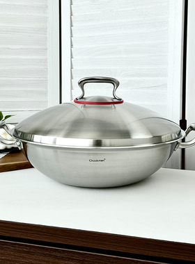 chockmen卓德铭18/10不锈钢36cm加大全钢盖炒菜锅炖肉双耳炒锅