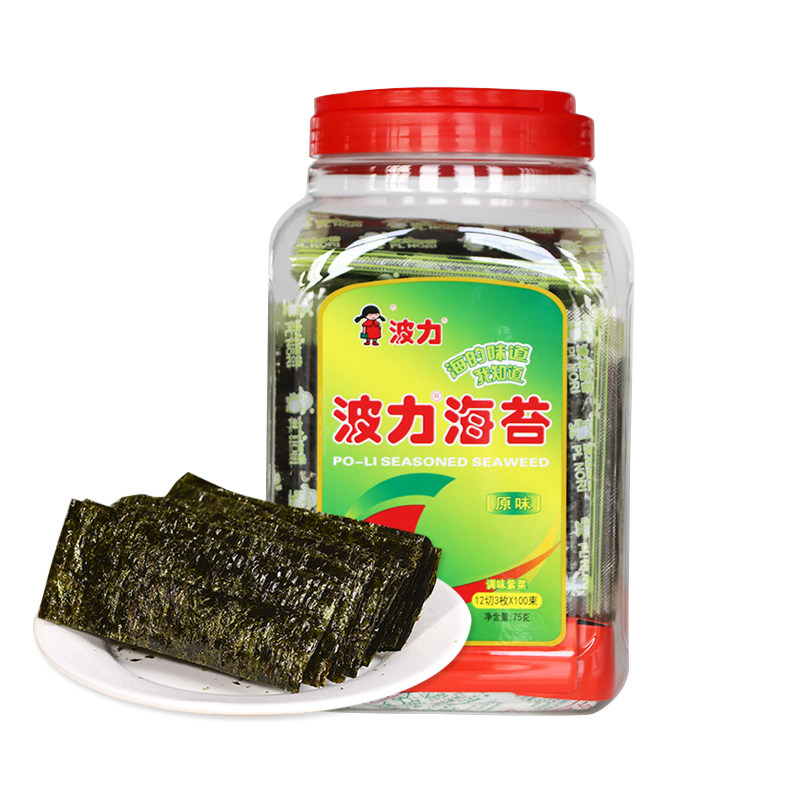 波力海苔原味75g塑罐装独立小包即食紫菜儿童分享休闲零食小吃
