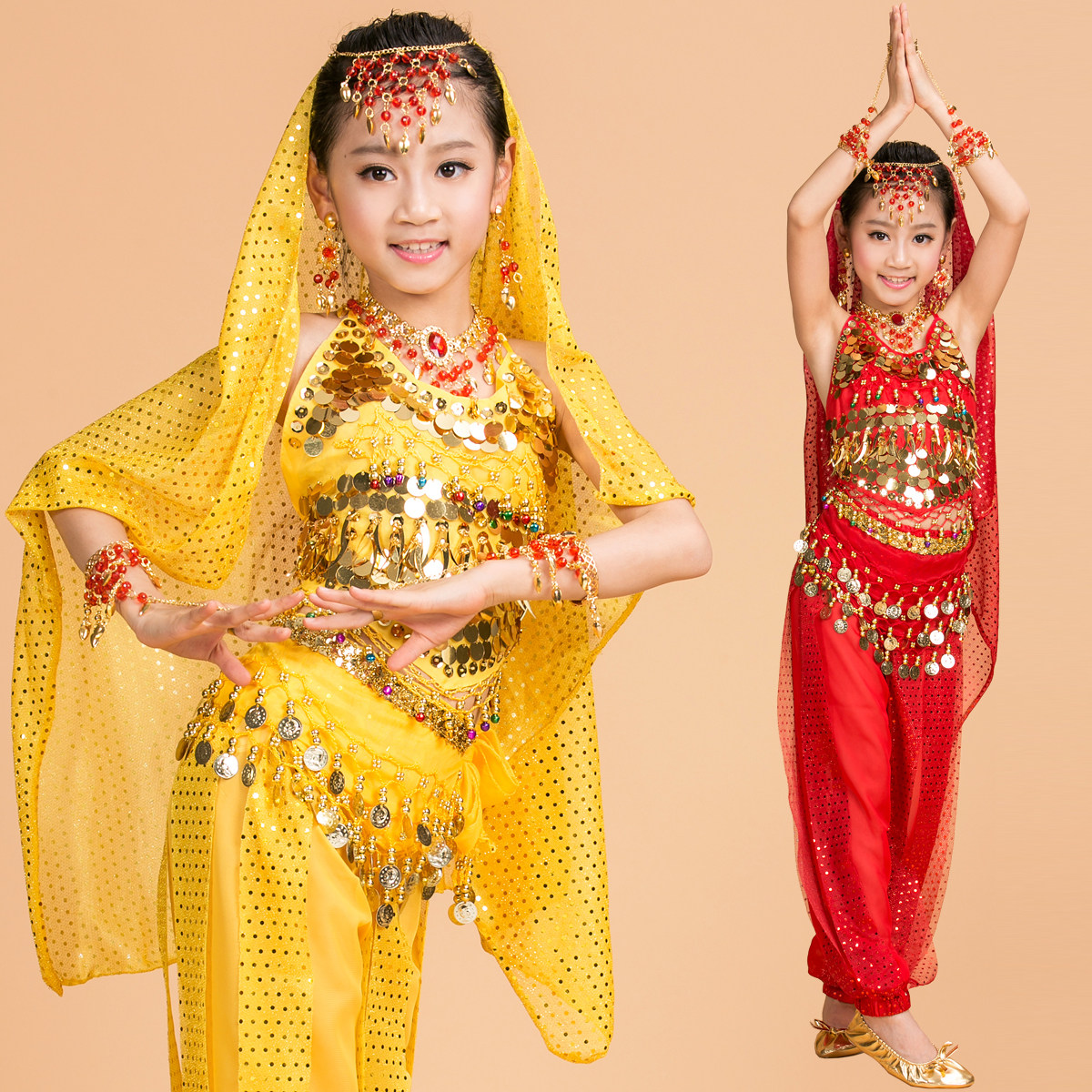 印度舞服装女儿童新款肚皮舞表演出服幼儿园新疆舞蹈服装天竺少女