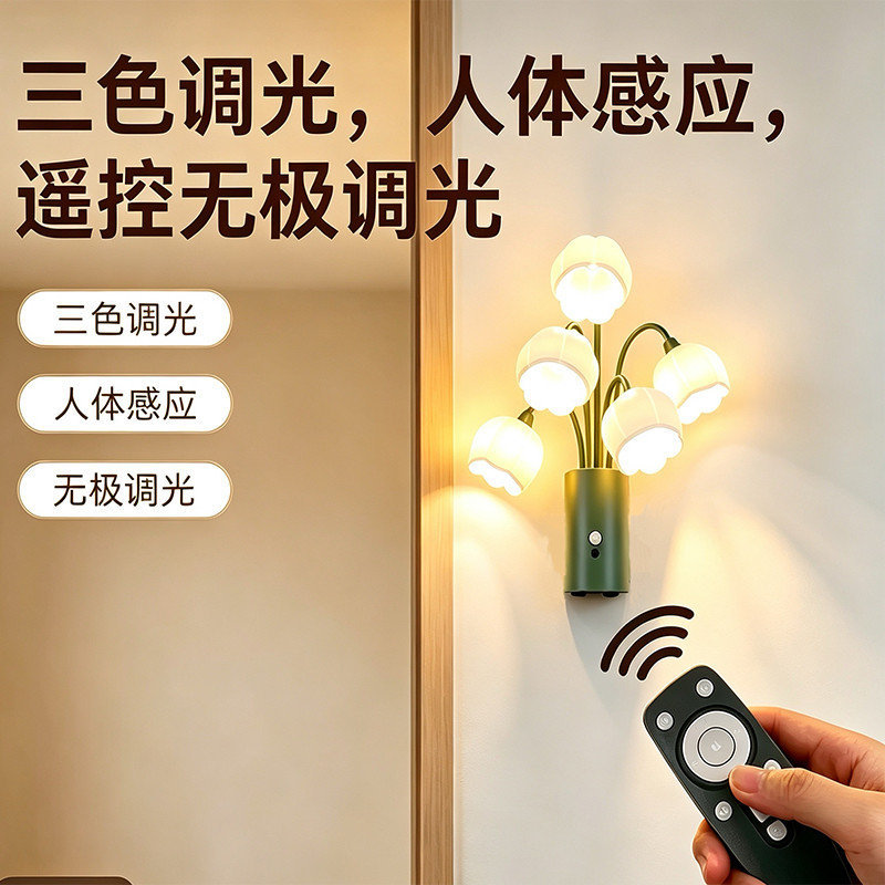 法式复古花朵铃兰充电壁灯卧室床头走廊灯客厅沙发电视背景墙灯具图片