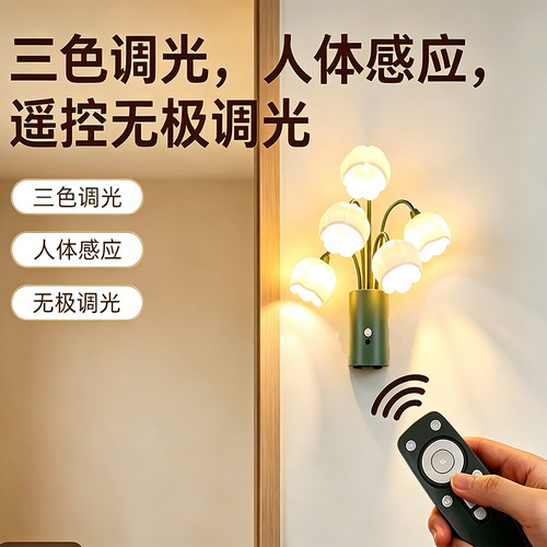 法式复古花朵铃兰充电壁灯卧室床头走廊灯客厅沙发电视背景墙灯具