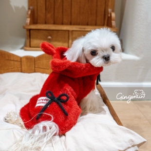 GINGERAIN 新年红毛茸茸马甲背心约克夏马尔济斯衣服小熊保暖外套