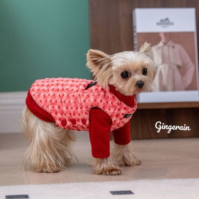 GINGERAIN 暖暖的爱心马尔济斯衣服约克夏夹棉闪光保暖马甲外套