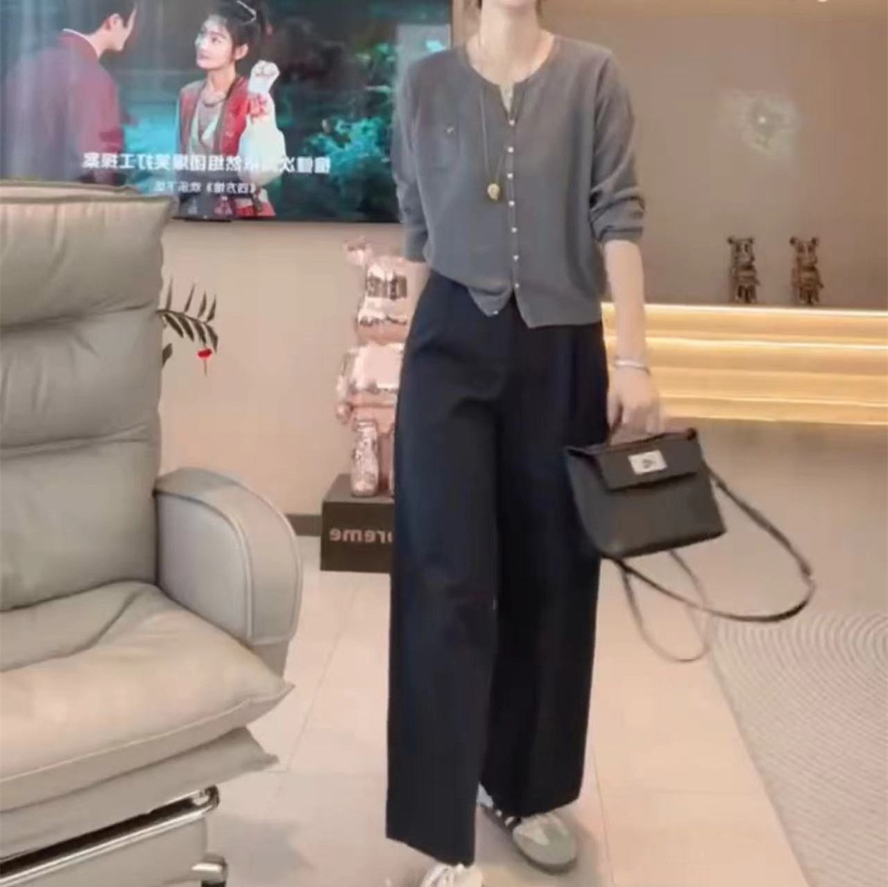 英国topwhit秋季新款简约时尚长袖宽松上衣休闲阔腿裤女