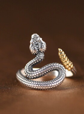 英国TopWhit复古金银分色响尾蛇戒指男女个性潮人开口指环蛇戒