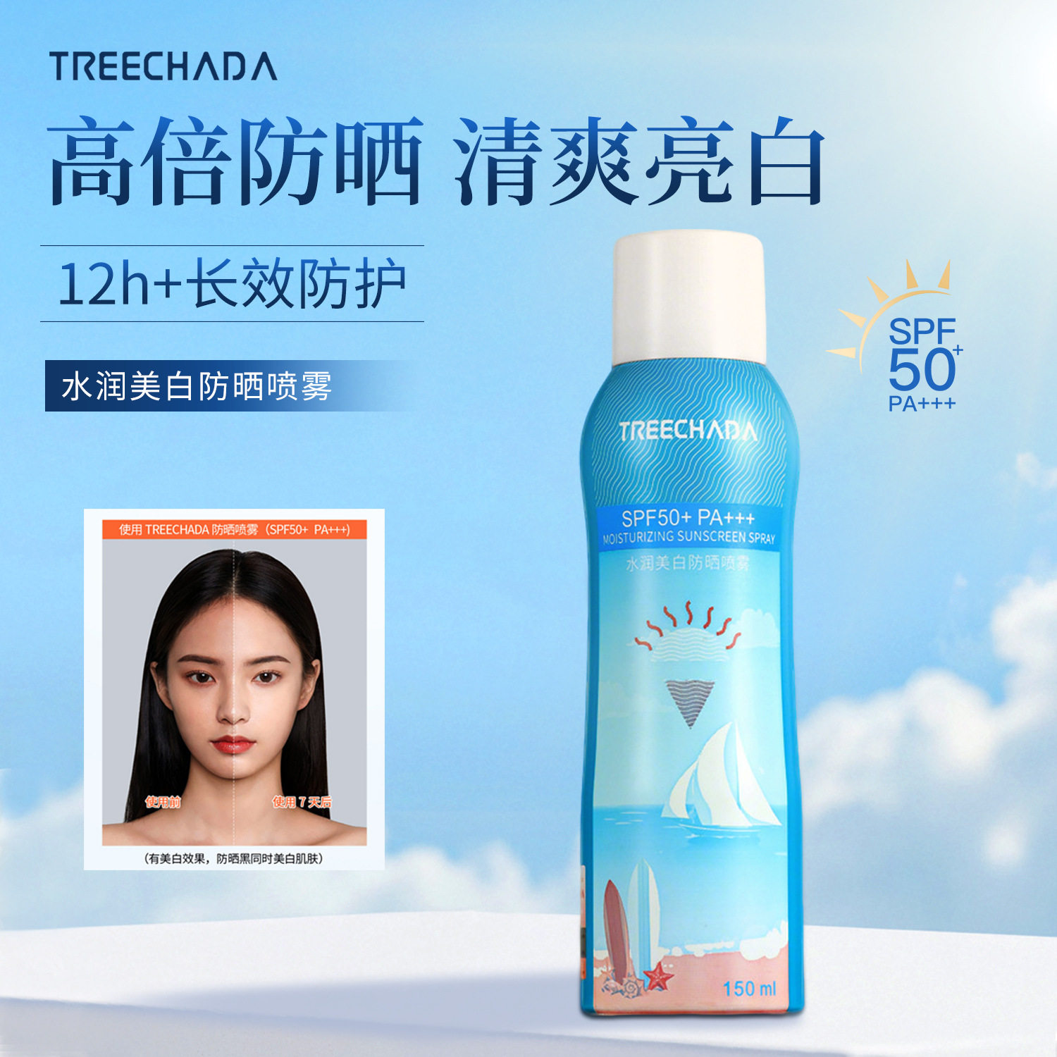 新款推荐有中文标 泰国TREECHADA防晒喷雾全身通用水润美白防
