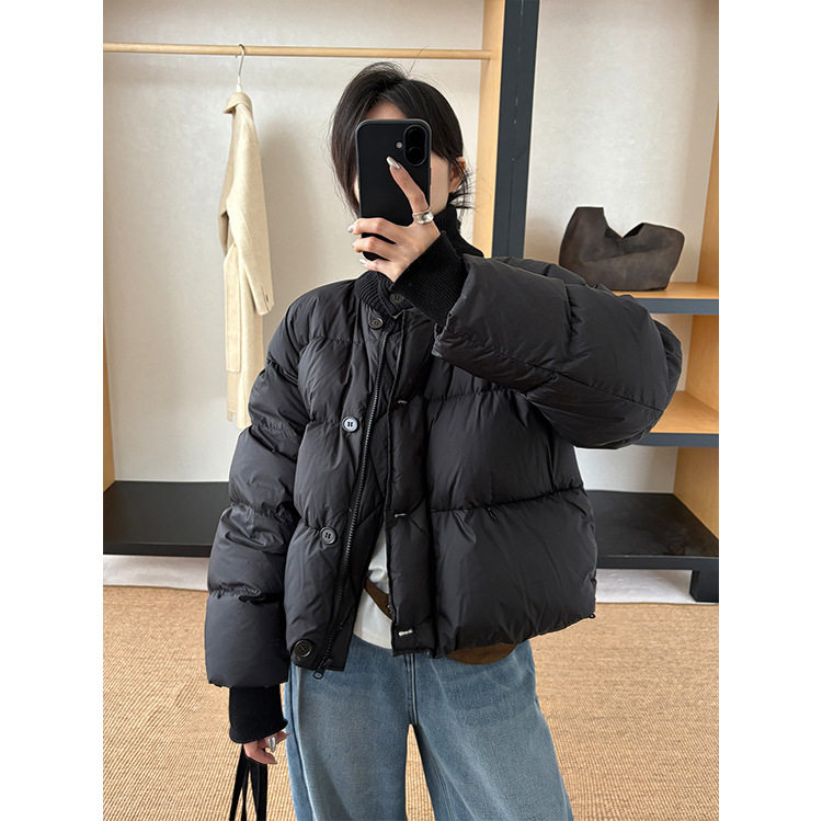 法国cherry kittytg 韩系休闲高领毛织拼接蓬松羽绒面包服外套女