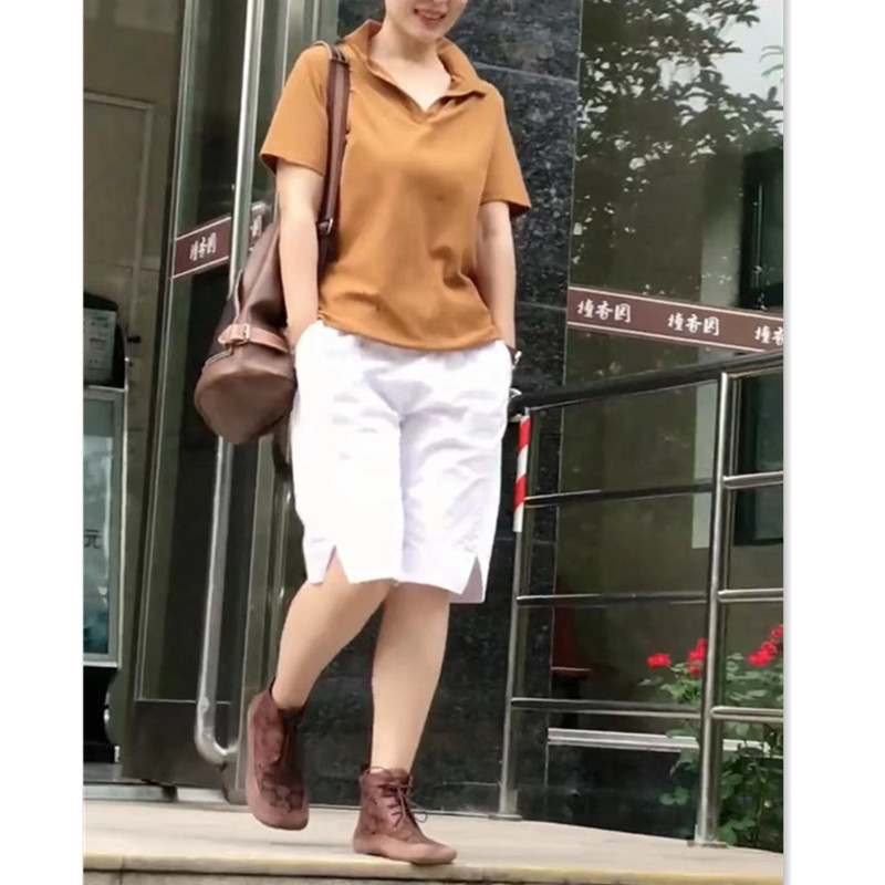 英国topwhit夏季新款翻领短袖上衣直筒五分裤女时尚显瘦
