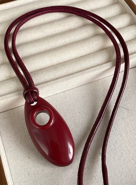 英国topwhit向日葵欧尼plow酒红银色小羊皮绳项链水滴吊坠长款