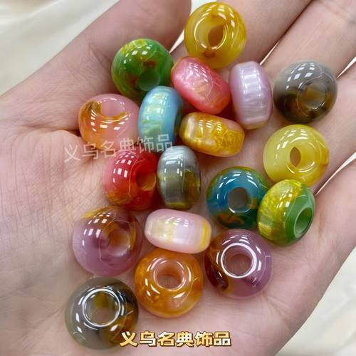 14*8新中式风格幻彩鎏金大孔珠爆款新品diy配件散珠手串配珠