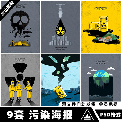 化工废料有害物质生化核环境污染排放环保宣传海报模板PS设计素材
