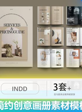 简约创意画册素材模板INDD含图排版3套 册子指南品牌国外不含书籍