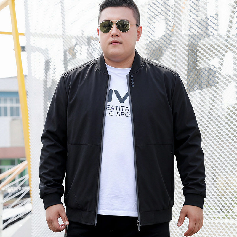 特大码加肥加大立领夹克男装春秋季外套胖子宽松休闲棒球服上衣