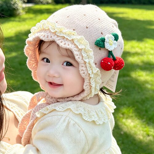 秋冬女童小樱桃加厚护耳针织帽