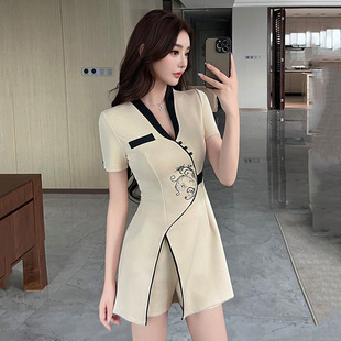 2025足疗足浴技师工作服套装 气质高端按摩桑拿采耳师美容师两件套