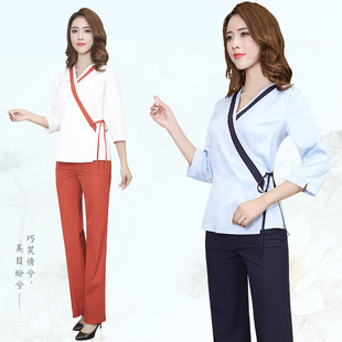 中长袖 足浴技师服桑拿工衣装 2180 美容养生工作服套装 2019新款