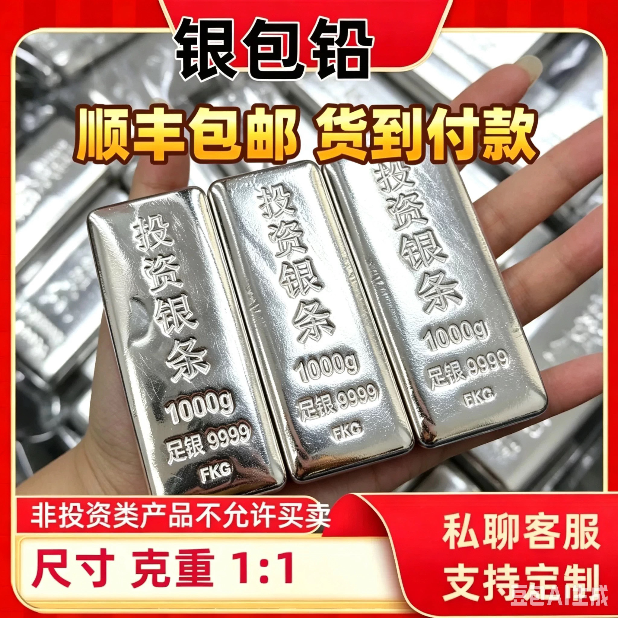 银包铅银条足银9999收藏仿真礼品/工艺品/饰品设