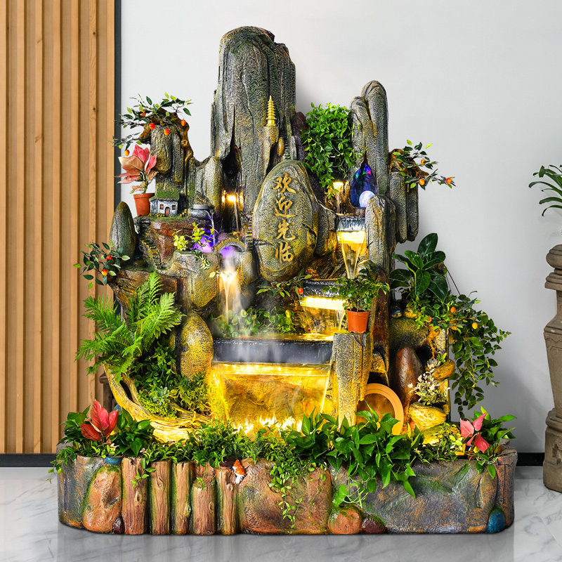 庭院流水摆件假山流水喷泉落地酒店客厅花园大型风水轮开业