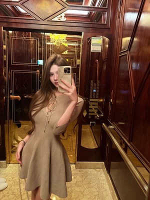 11/14 TLCJING【京都美奈】小心机针织收腰系带5分袖A字裙连衣裙