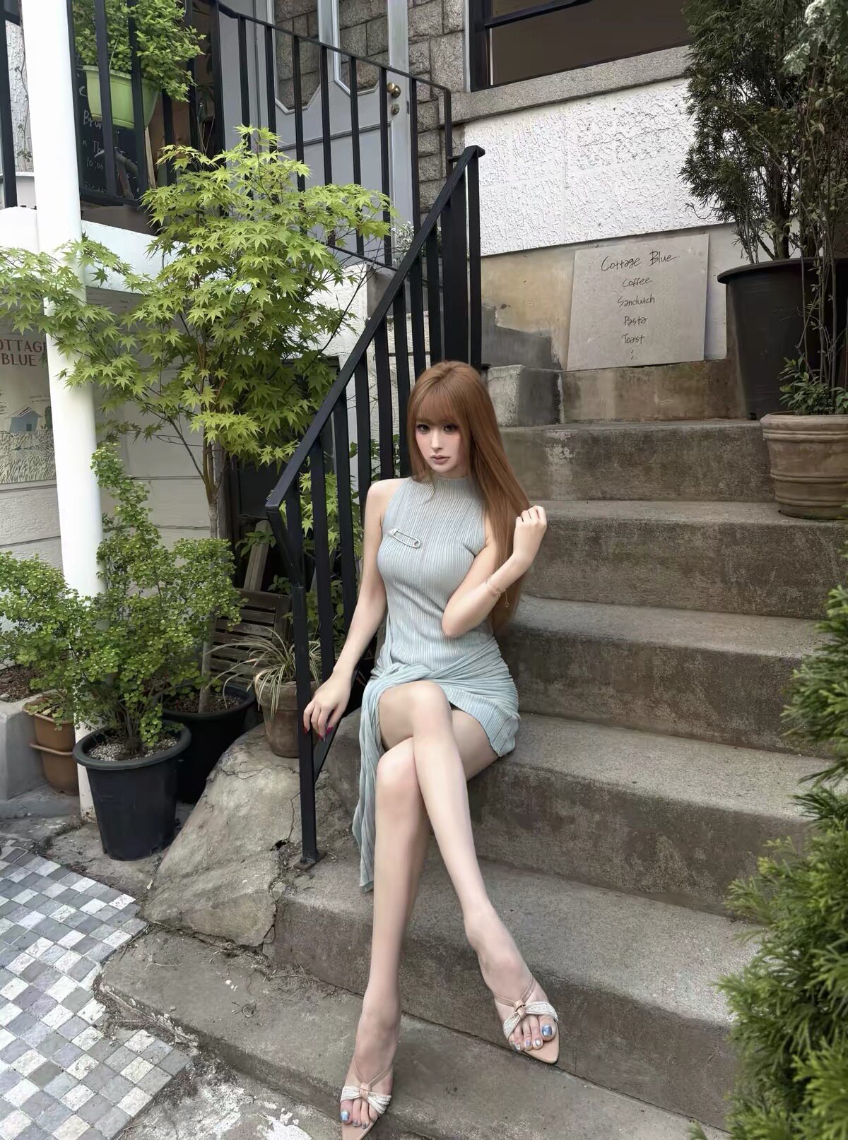 JAYKY .YANG【巴洛克情书】下摆绑带设计感连衣裙半高领挂脖长裙图片