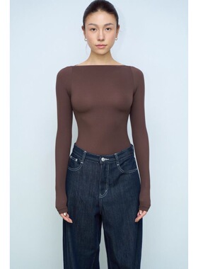 Skims Cotton Jersey高奢平替卡戴珊一字肩修身辣妹长袖T恤女双层