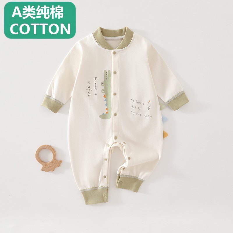 全棉领结小狗新生婴儿四季款7A抗菌纯棉宝宝无骨爬服婴儿连体衣