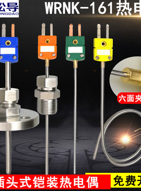 插头式铠装热电偶K型温度传感器可弯曲插拔测温探头WRNK-161/171