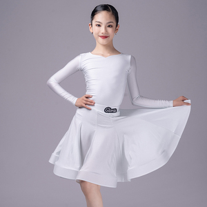 歌瑞亚拉丁舞服新款女童鸡心领长袖分体考级比赛表演规定服3159