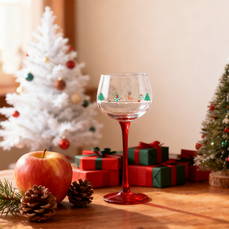 圣诞麋鹿图案水晶玻璃高脚杯红杆葡萄酒杯家用聚会品鉴杯甜酒杯子