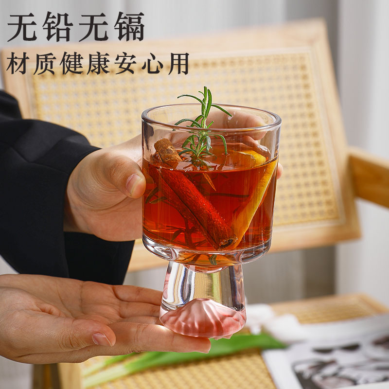 粉色山脉玻璃杯子水杯小众创意高脚饮品杯咖啡杯冰淇淋甜筒杯酒杯