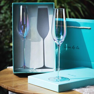 一对高档水晶香槟杯礼盒装2只高挑起泡酒杯 女士甜酒杯子结婚礼物